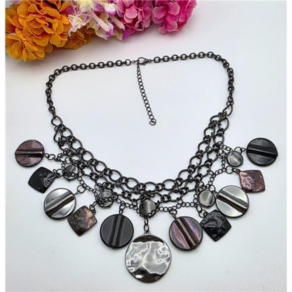 Premier Designs Style “On the Fringe” Gunmetal Statement Necklace 20” Rolo Chain